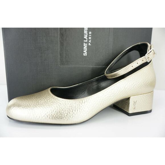 Saint Laurent Gold Leather Babies Ankle Strap Pumps Size 36.5 YSL - Picture 8 of 12
